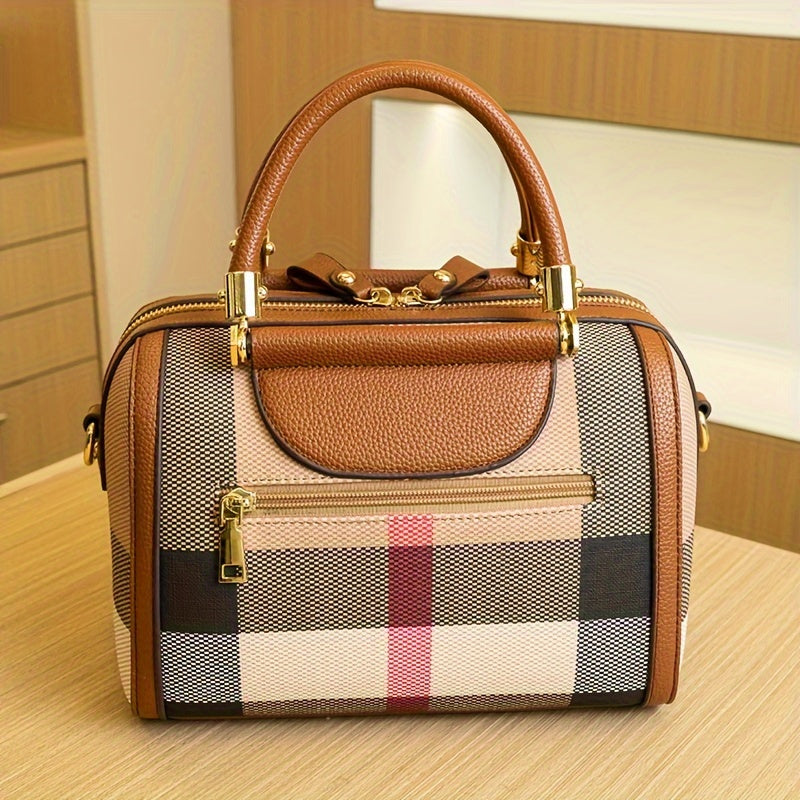Chic Plaid Pvc Women'S Handbag - Spacious & Lightweight, Luxury Shoulder Bag With Zip Closure For Work And Casual Use Purses And Handbags Purses For Women