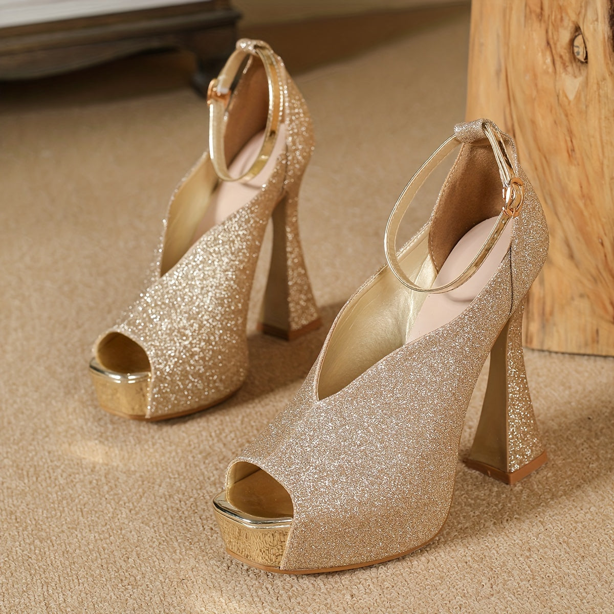 European And American Super High-heeled Shiny Sandals Sexy Waterproof Platform Fishmouth Women's Shoes