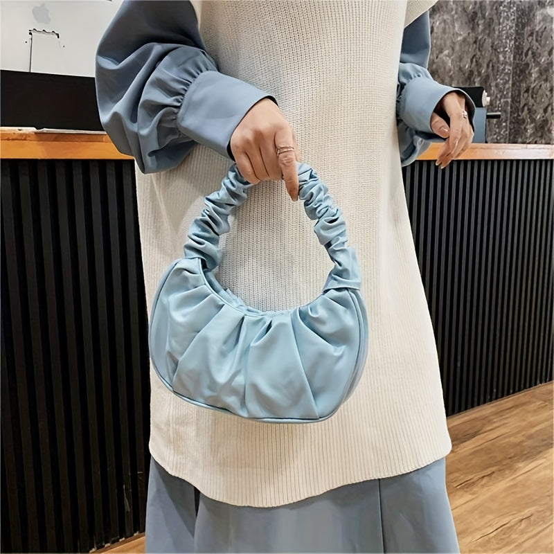 Cloud Ruched Hobo Bag, Trendy Handbags For Women, Solid Color Underarm Purses