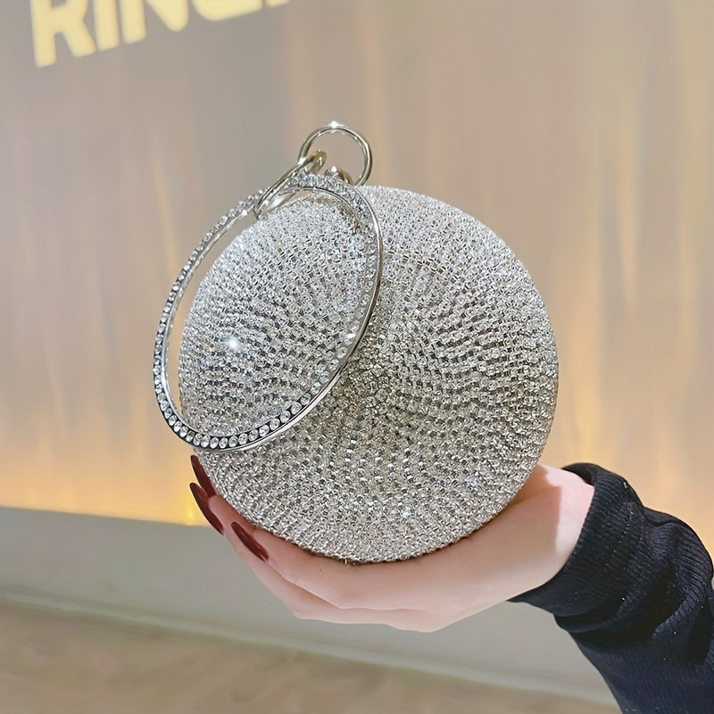 Exquisite Rhinestone Ball Shaped Clutch - Evening Bags for Women, Elegant Round Handbags with Circle Design, Perfect for Party, Prom, Wedding and Formal Occasions - Sparkling, Glamorous, and Eye-Catching Accessory