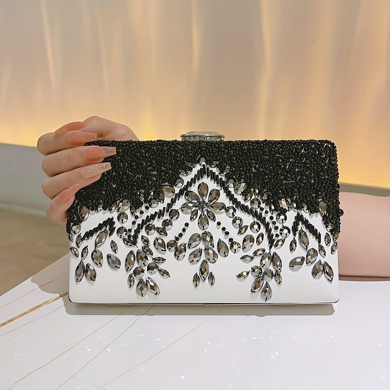 Beaded Rhinestone Evening Bag Vintage And Elegant Box Clutch Purse Women's Wedding Handbags For Party Prom