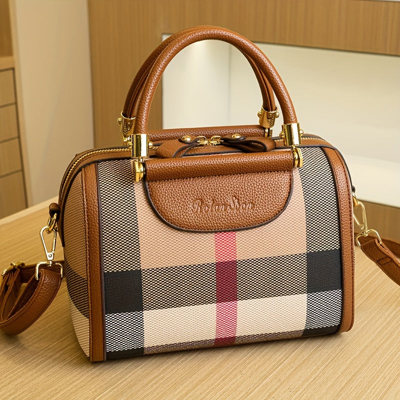 Chic Plaid Pvc Women'S Handbag - Spacious & Lightweight, Luxury Shoulder Bag With Zip Closure For Work And Casual Use Purses And Handbags Purses For Women