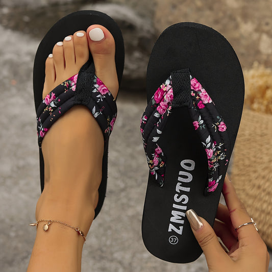 Women's beach flip-flops with flowers, comfortable High Quality platform slippers, popular summer Women's shoes flip-flops