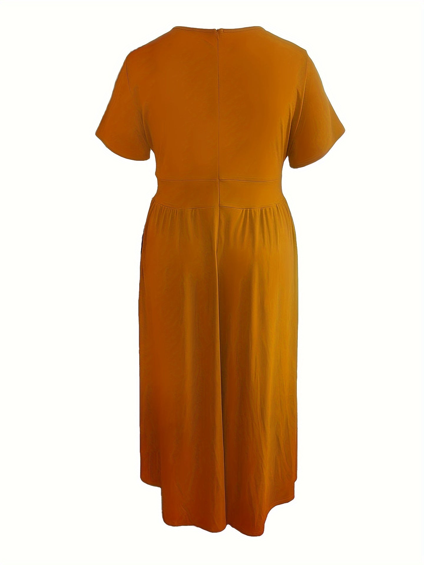 Plus Size Solid Short Sleeve Maxi Dress, Women's Plus Medium Stretch Elegant Long Dress