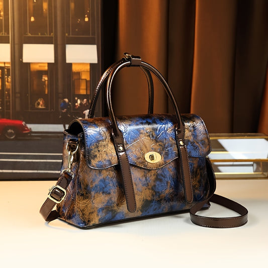 Chic Floral Embossed Women'S Tote - Vintage-Inspired Fashion Shoulder & Crossbody Bag With Twist Lock Closure, Pu Leather Purses For Women Handbags For Women