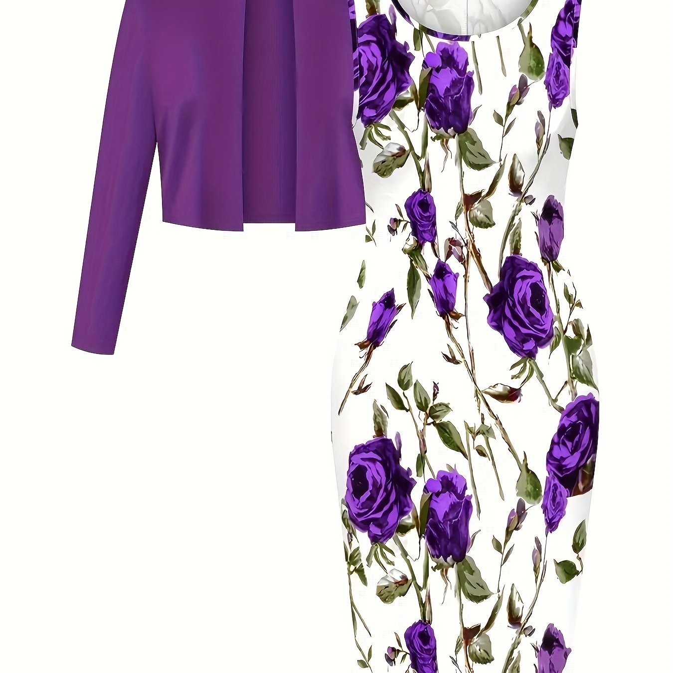 Women's Two-Piece Dress Set with Long-Sleeve Cardigan Top - New