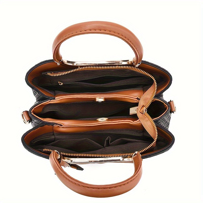 Vintage PU Leather Handbags For Women, Large Capacity Fashion Tote Shoulder Bag With Adjustable Strap For Ladies, Elegant Mom Purse With Crossbody Function