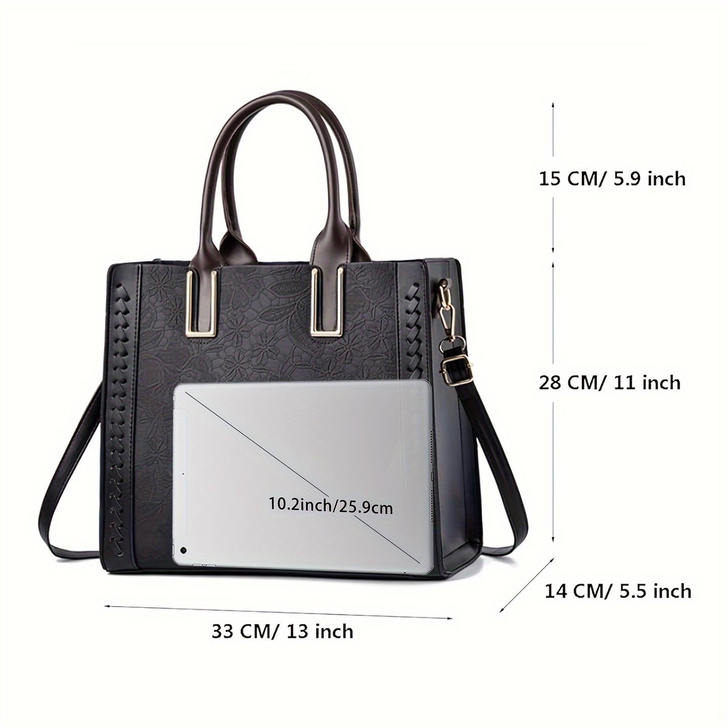 2024 Stylish Multi-Pocket Premium Embossed PU Leather Tote Handbag - Women Handbags & Wallets with 2-Way Carry, Fashionable Shopping and Business Bag for Ladies, Ideal for Work and Daily Use
