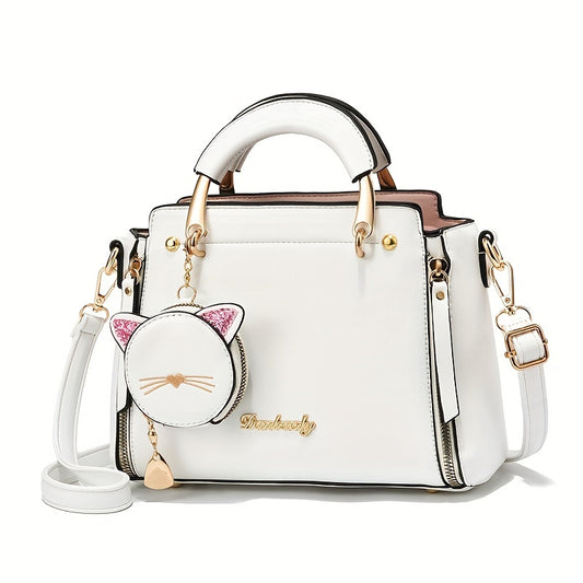 Small Purses And Handbags for Women 2025 New Ladies Top Handle Satchel Purses Girls Shoulder Bags Fashion Mini Totes Bags with Cute Kitten Pendant