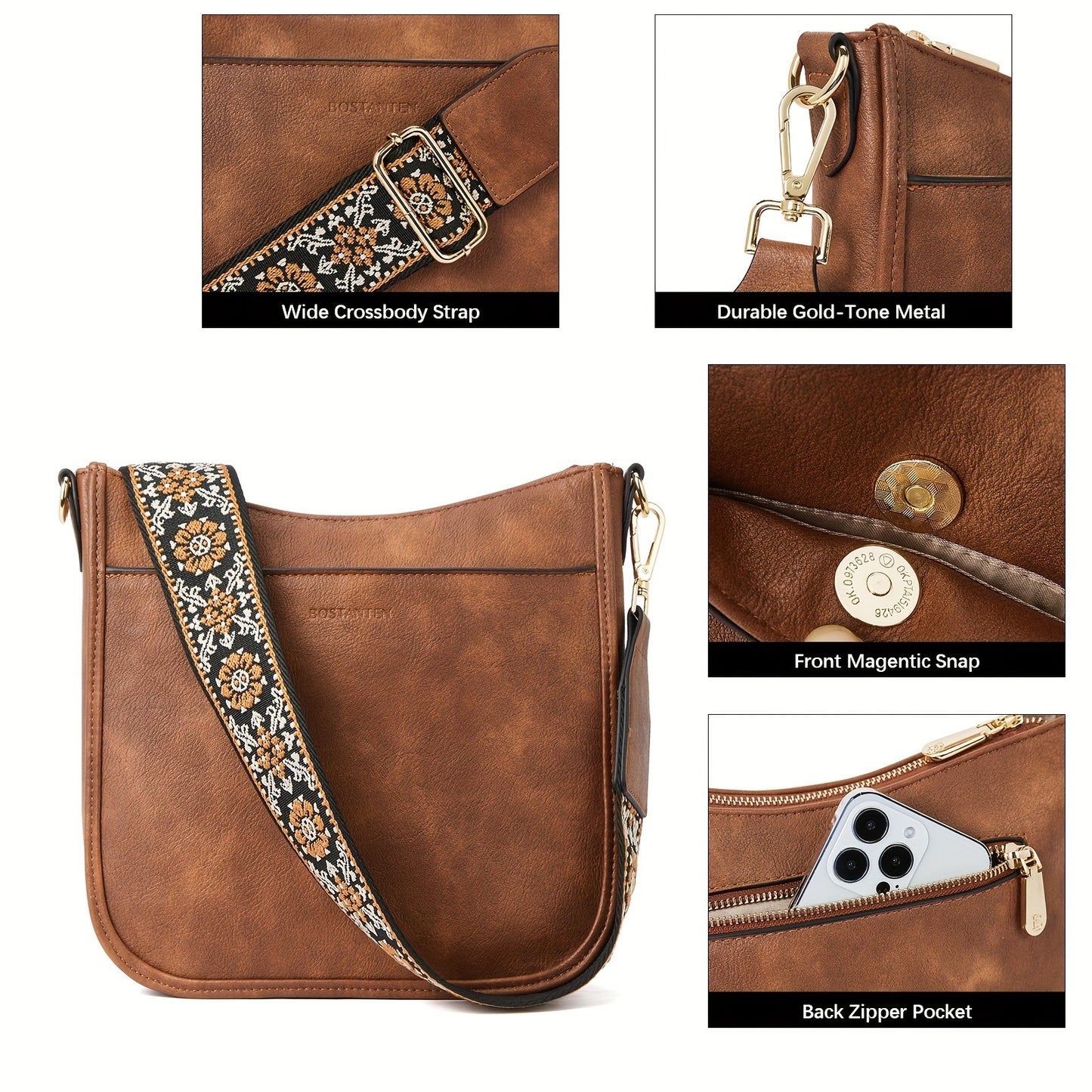 Crossbody Bags For Women, Trendy Vegan Leather Hobo Purses, Shoulder Handbags With Wide Shoulder Strap