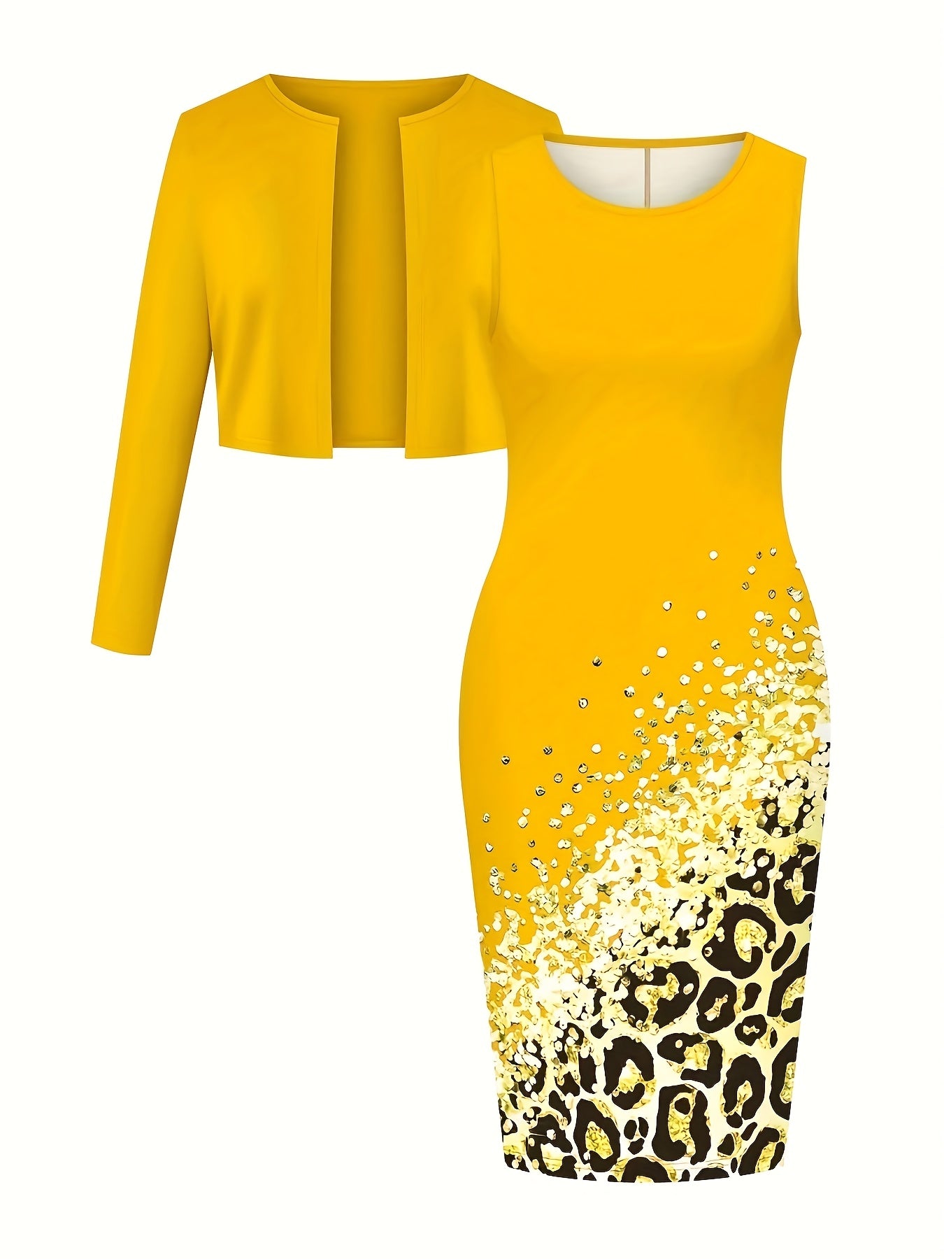 Women's Two-Piece Dress Set with Long-Sleeve Cardigan Top - New