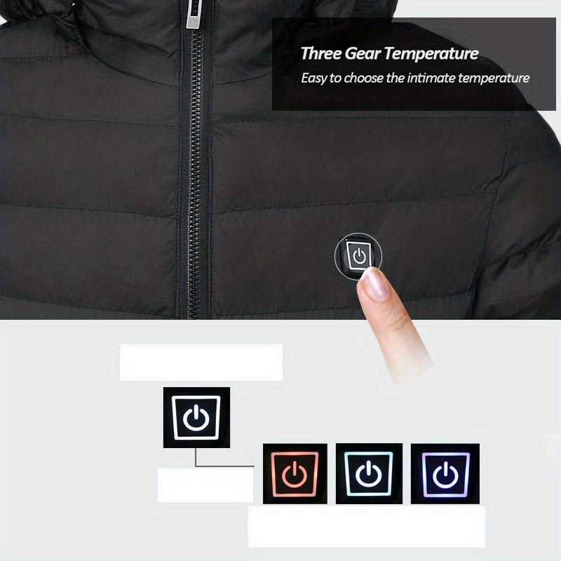 Men's Lightweight Heated Jacket - USB-Powered, Quilted Winter Coat with Adjustable Temperature Control, Zip-Up Hooded Design, Long Sleeves, Outdoor Warmth (Battery Not Included), Winter Jacket