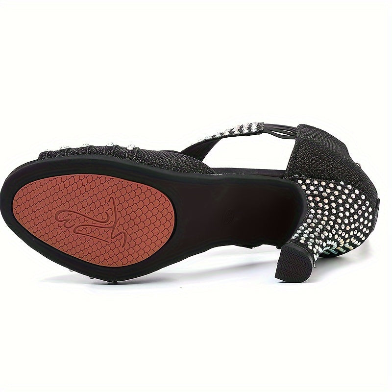 Black Color Rhinestone High Heels, Sexy Beautiful Fashion Women's Shoes, Sandals, Dance Shoes, Latin Dance Shoes For Music Festival