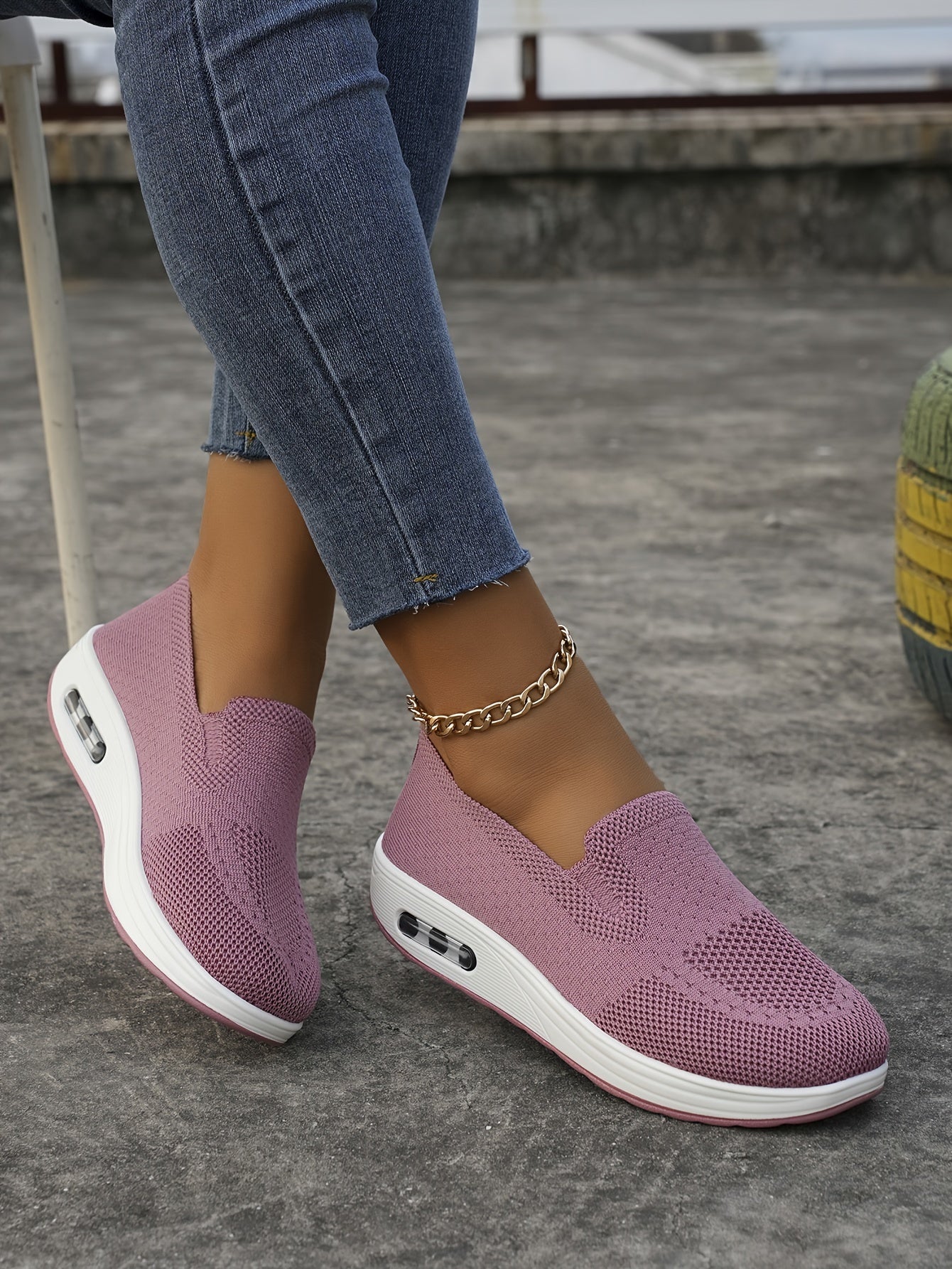 Women's Breathable Knitted Sports Shoes, Casual Women's Shoes, New Style Thick Sole Heightening Women's Small Fragrance Wind Single Shoes