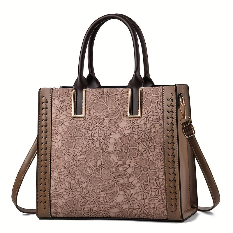 2024 Stylish Multi-Pocket Premium Embossed PU Leather Tote Handbag - Women Handbags & Wallets with 2-Way Carry, Fashionable Shopping and Business Bag for Ladies, Ideal for Work and Daily Use