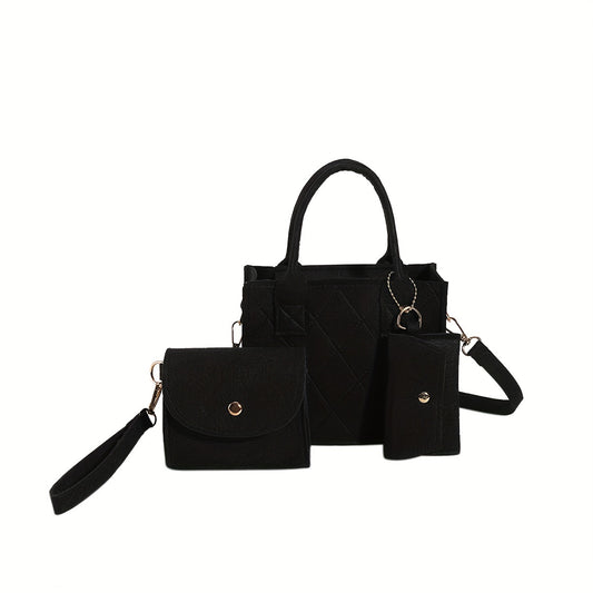 3pcs Set Mini Tote Bag Lightweight Casual Handbags & Mini Satchel & Mini Card Holder Set