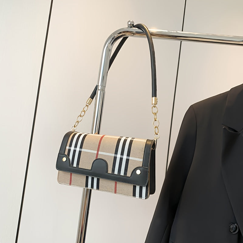 Chic Striped Crossbody Bag For Women - Waterproof Pu Leather With Detachable Strap, Magnetic Closure Crossbody Bags For Women Leather Handbags For Women