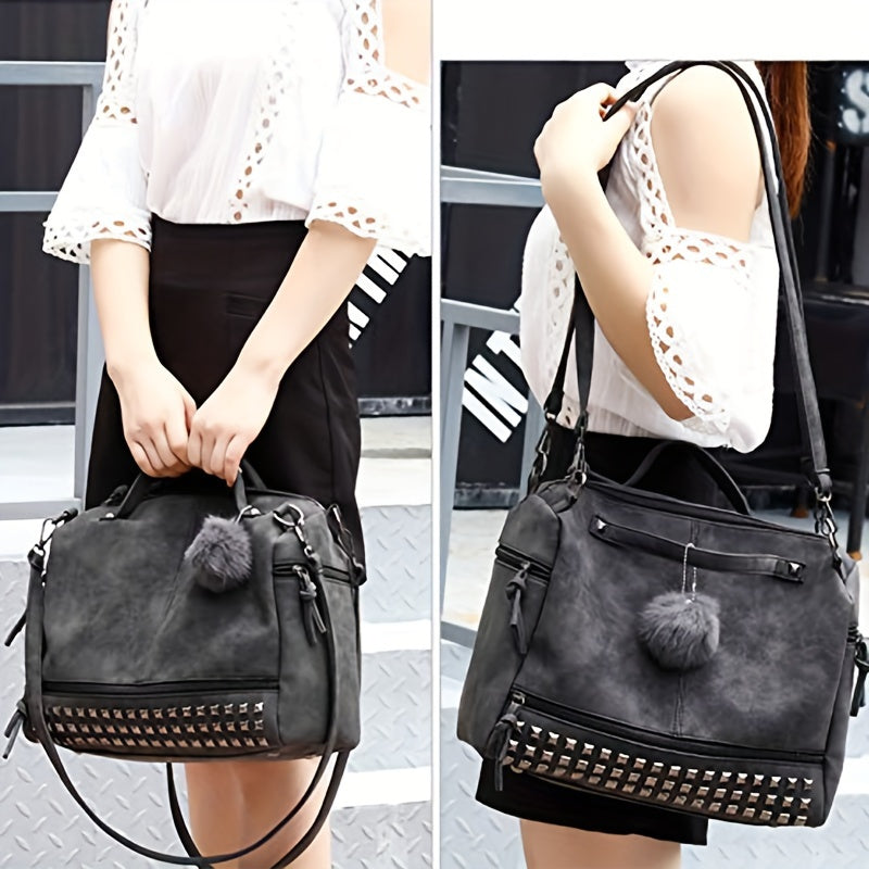 Womens Studded Tote Handbags Top Punk Casual Shoulder Bags Hobo Rocker Satchel Purse