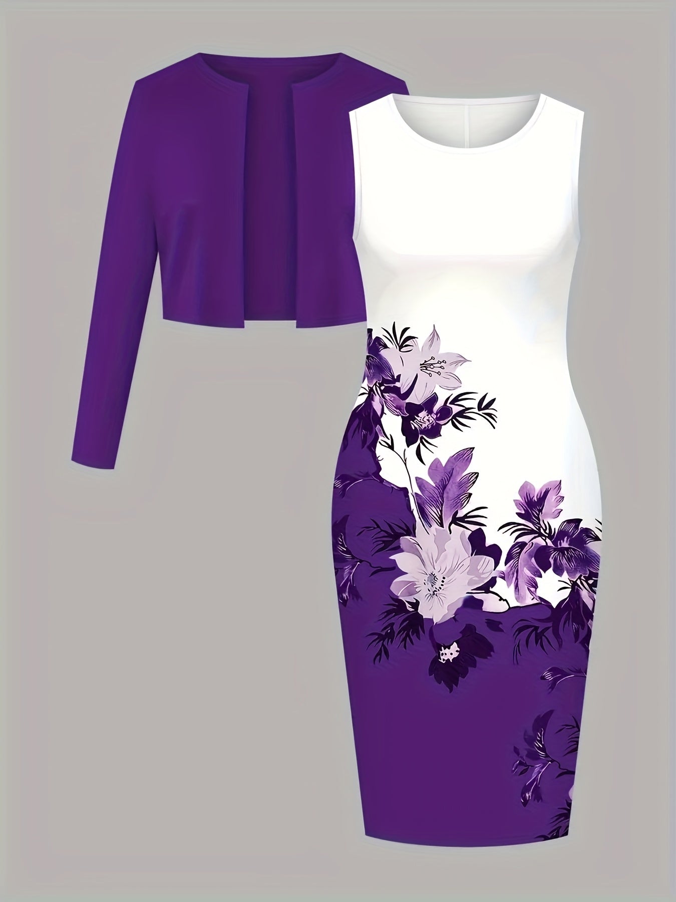 Women's Two-Piece Dress Set with Long-Sleeve Cardigan Top - New