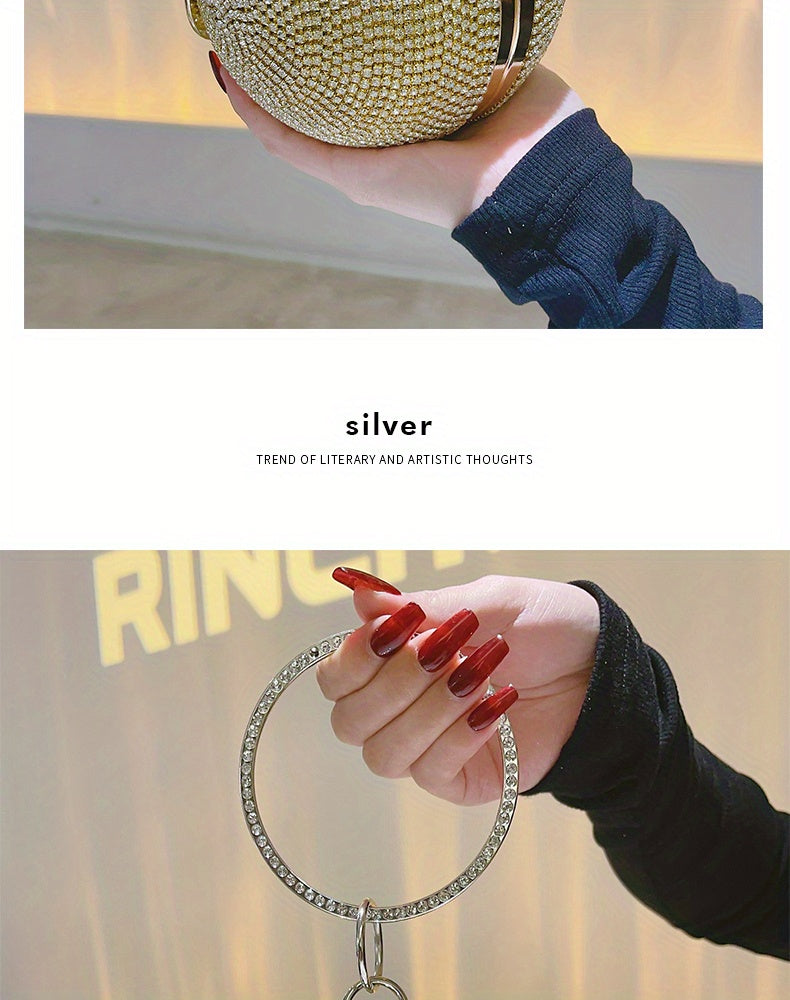 Exquisite Rhinestone Ball Shaped Clutch - Evening Bags for Women, Elegant Round Handbags with Circle Design, Perfect for Party, Prom, Wedding and Formal Occasions - Sparkling, Glamorous, and Eye-Catching Accessory