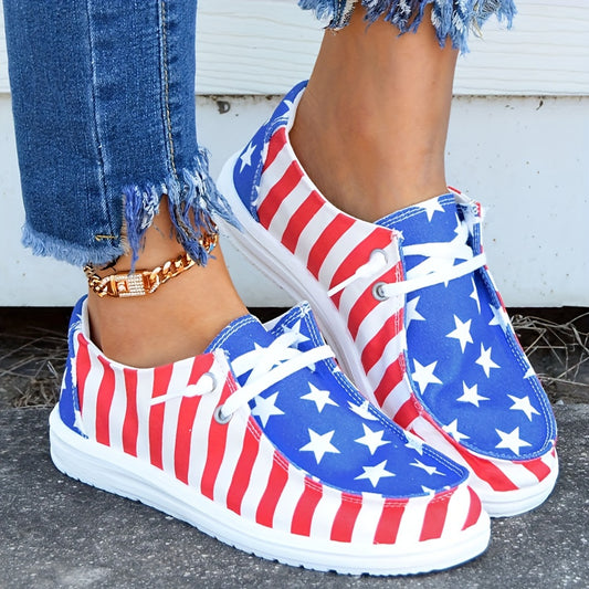 Ladies Independence Day new fashion flat casual outdoor skateboard shoes, light round head comfortable soft-soled low-top women's shoes