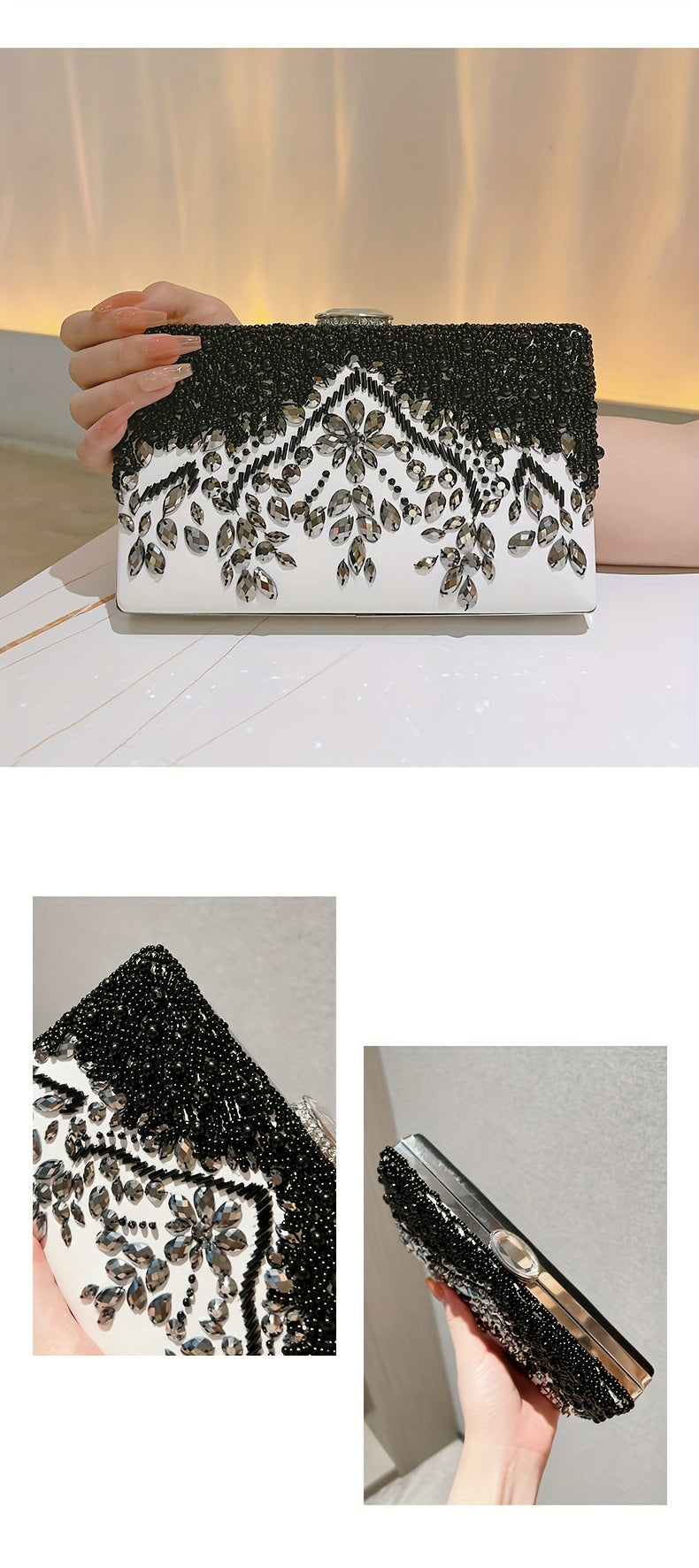 Beaded Rhinestone Evening Bag Vintage And Elegant Box Clutch Purse Women's Wedding Handbags For Party Prom