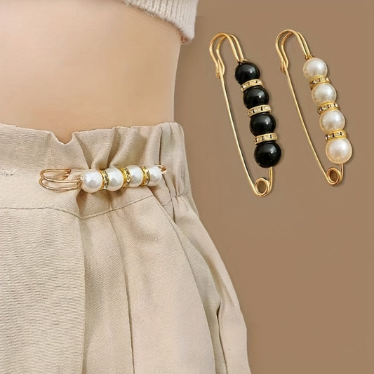 Women's Adjustable Beaded Waist Cinch Belt - Black & White Imitation -like Beads with Golden-Tone Spacers, Handmade-Like Button Closure for Jeans, Dresses, Pants - Waist Trimmer Accessory (Casual/Sweet/Mature Style) - Ideal G