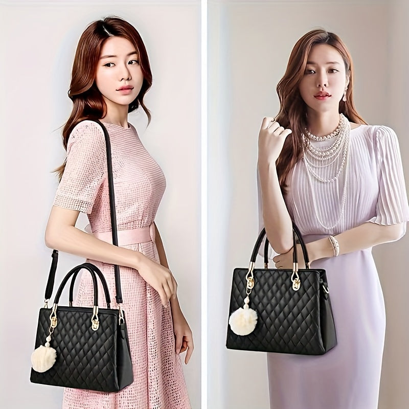 Womens Handbags Purses Top-handle Totes Satchel Shoulder Bag For Ladies With Pompon