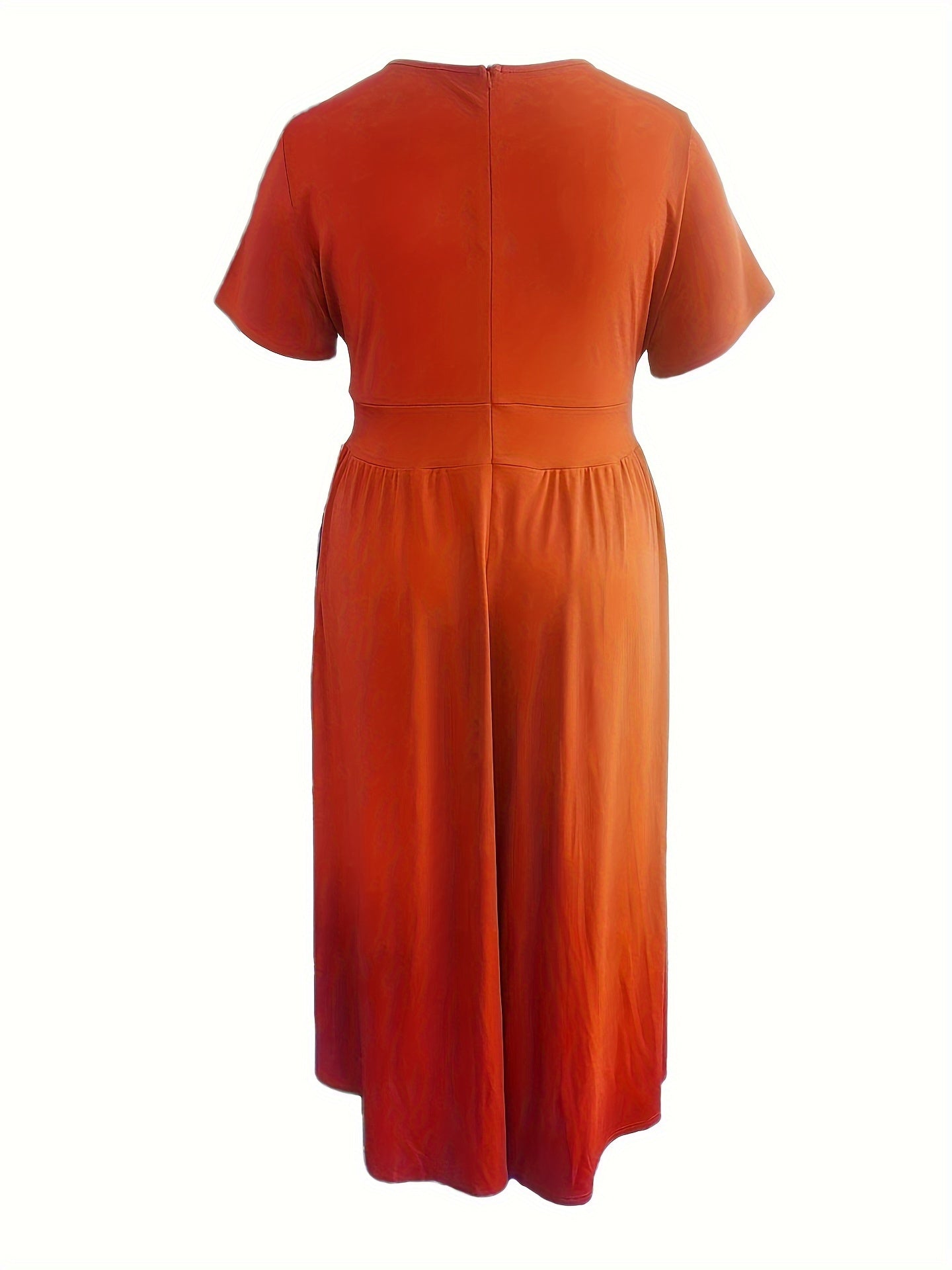 Plus Size Solid Short Sleeve Maxi Dress, Women's Plus Medium Stretch Elegant Long Dress