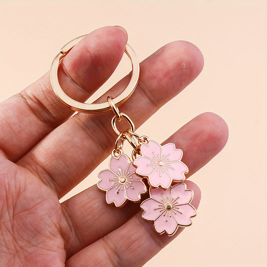Chic Sakura Cherry Blossom Keychain - Fashionable Zinc Alloy Flower Charm for Handbags & Keys, Perfect Valentine's Gift for Her, Available in Multiple Colors