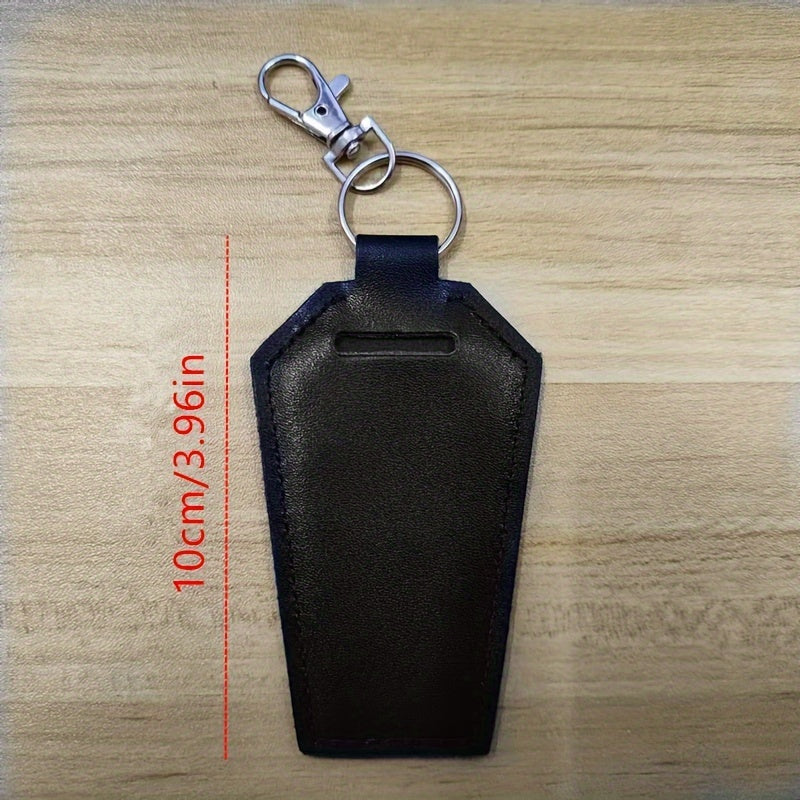 Gothic Coffin-Shaped Lipstick Holder with Keychain - Faux Leather, Solid Color, Easy Clean - Unique Accessory for Handbags & Gifts