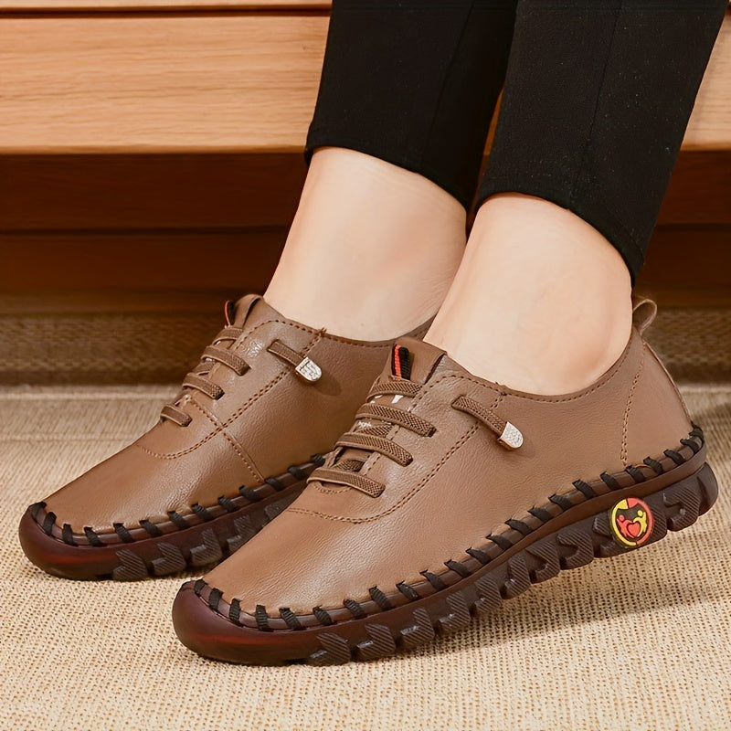 Women's Beige & Burgundy Round-Toe Casual Shoes - All-Season Synthetic Cover-like Upper with Cushioned PVC Sole, Round-Toe Walking Shoes for Square Dance, Dance Practice, Daily Wear - Comfortable Dress Footwear (Hand Washable