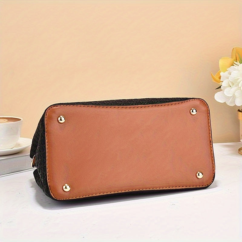 Vintage PU Leather Handbags For Women, Large Capacity Fashion Tote Shoulder Bag With Adjustable Strap For Ladies, Elegant Mom Purse With Crossbody Function