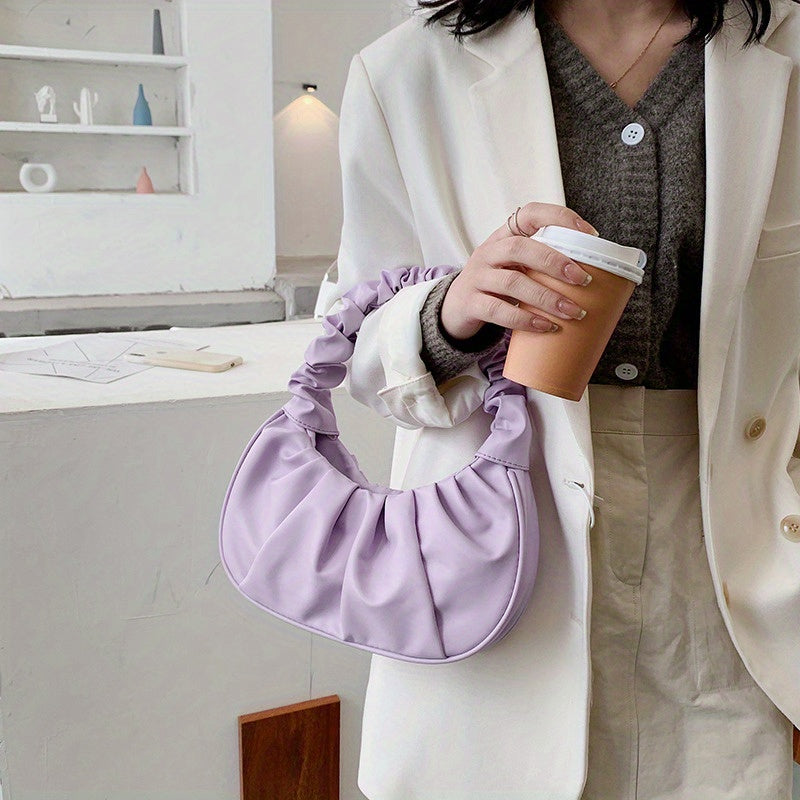 Cloud Ruched Hobo Bag, Trendy Handbags For Women, Solid Color Underarm Purses