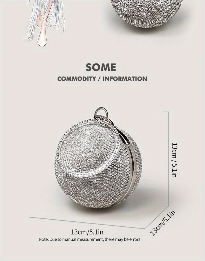 Exquisite Rhinestone Ball Shaped Clutch - Evening Bags for Women, Elegant Round Handbags with Circle Design, Perfect for Party, Prom, Wedding and Formal Occasions - Sparkling, Glamorous, and Eye-Catching Accessory