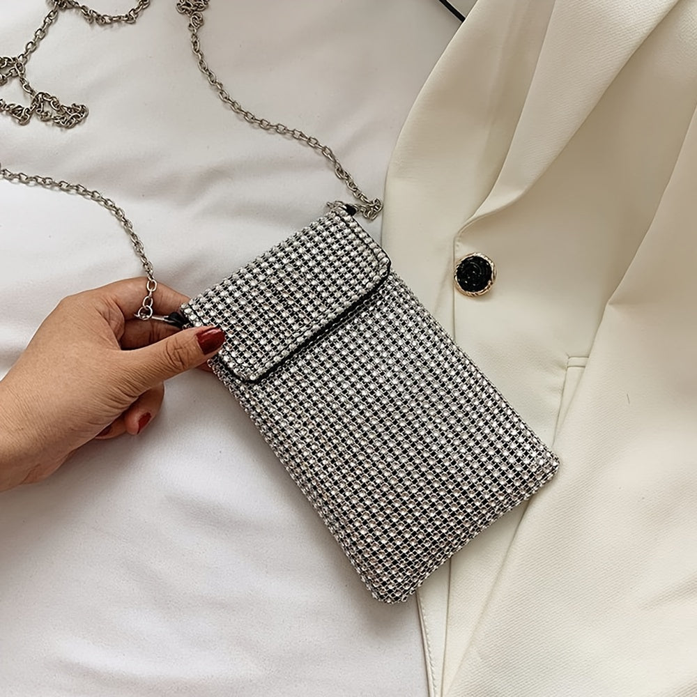 Bling Crossbody Purse Rhinestone Evening Handbags Clutch Cell Phone Wallet For IPhone Samsung