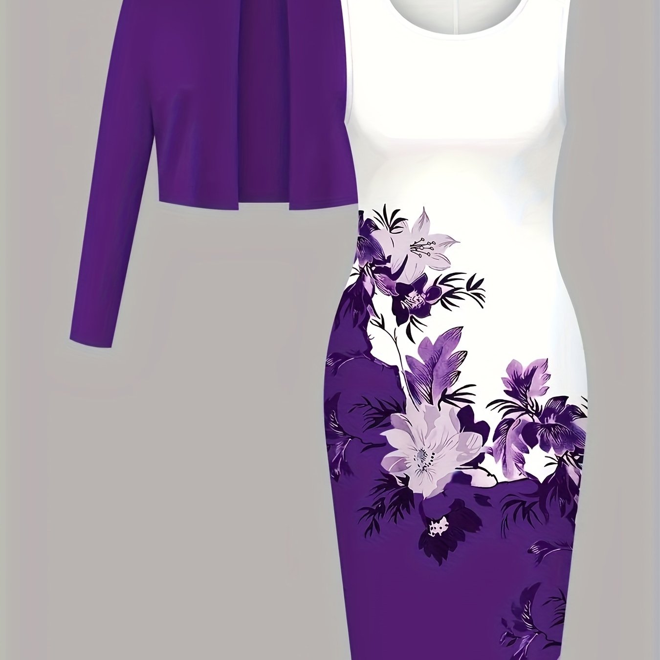 Women's Two-Piece Dress Set with Long-Sleeve Cardigan Top - New