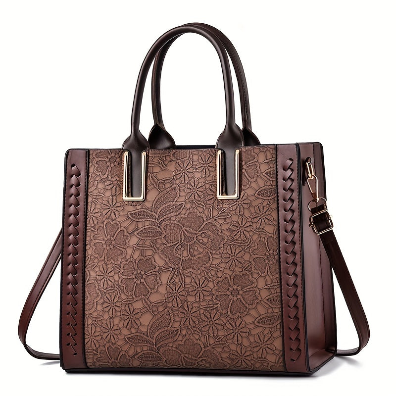 2024 Stylish Multi-Pocket Premium Embossed PU Leather Tote Handbag - Women Handbags & Wallets with 2-Way Carry, Fashionable Shopping and Business Bag for Ladies, Ideal for Work and Daily Use