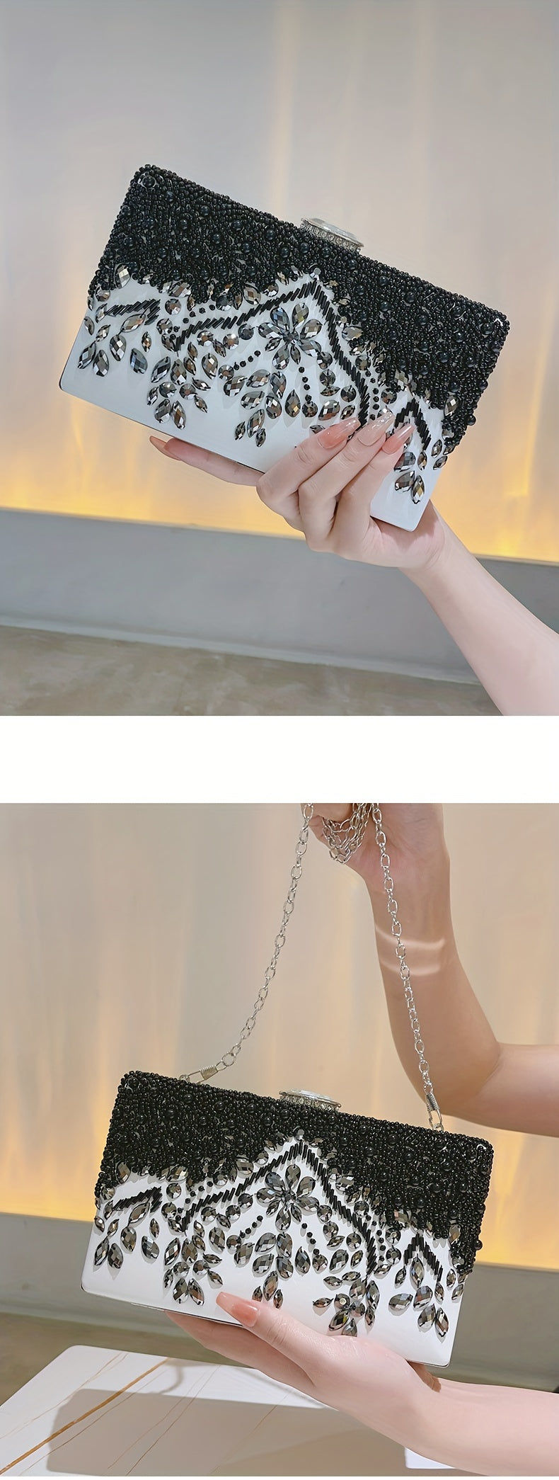 Beaded Rhinestone Evening Bag Vintage And Elegant Box Clutch Purse Women's Wedding Handbags For Party Prom