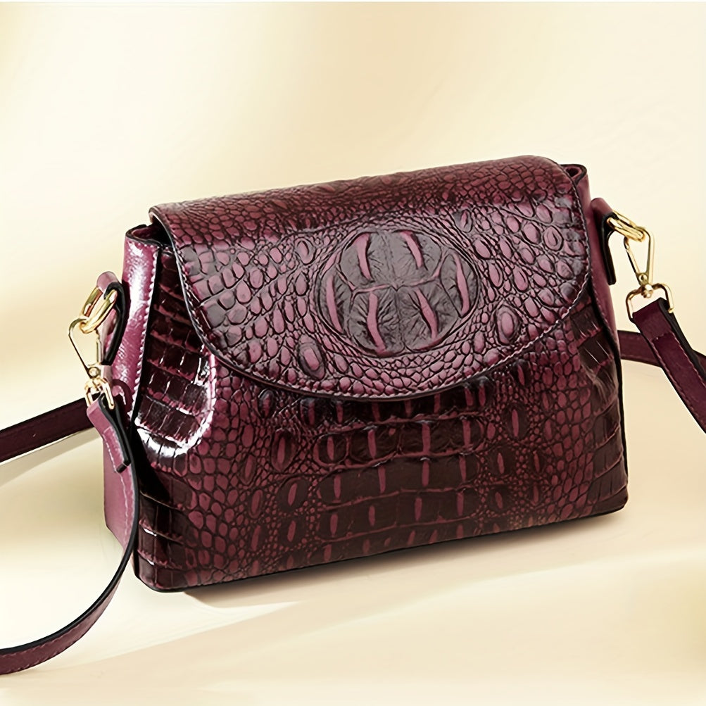 Stylish Shoulder Bags For Women, Crocodile Pattern Handbags, Vintage Crossbody Flap Purse