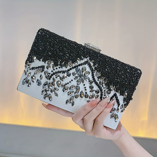 Beaded Rhinestone Evening Bag Vintage And Elegant Box Clutch Purse Women's Wedding Handbags For Party Prom