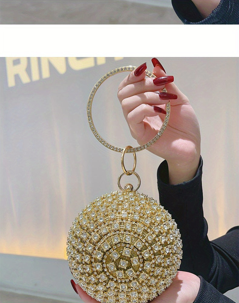 Exquisite Rhinestone Ball Shaped Clutch - Evening Bags for Women, Elegant Round Handbags with Circle Design, Perfect for Party, Prom, Wedding and Formal Occasions - Sparkling, Glamorous, and Eye-Catching Accessory