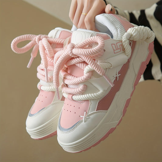 New Casual And Fashionable Women's Shoes, Outdoor Breathable Sports Shoes, Lace Up Trendy Board Shoes