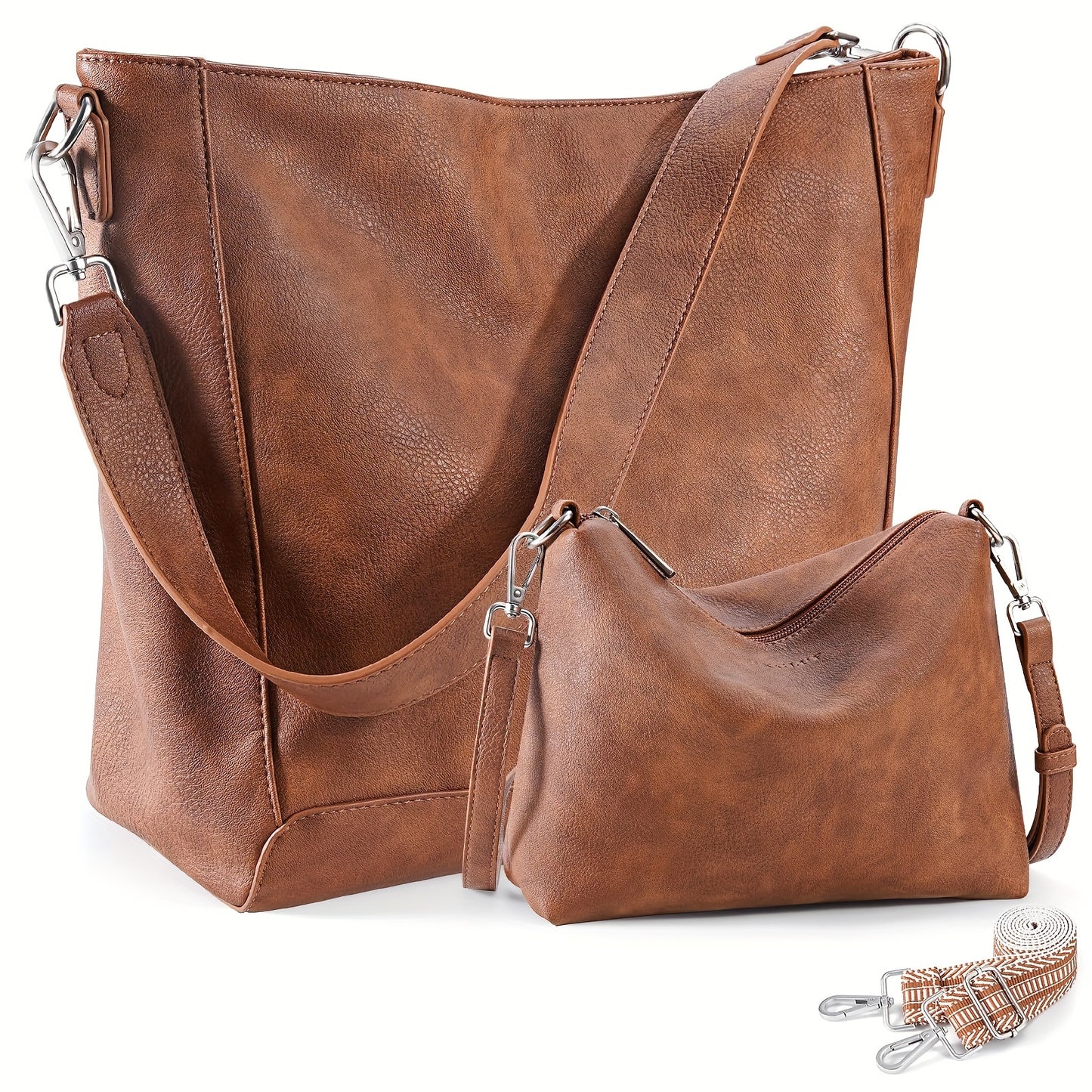 Women's Hobo Handbags Small Crossbody Bags Vegan Leather Shoulder Bucket Bags Purses For Women With Adjustable Guitar Strap