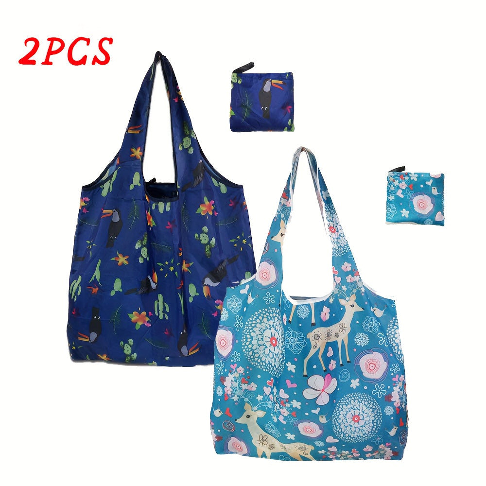 2-Pack Reusable Grocery Tote Bags With Cute Cat Design, Foldable & Washable Large Capacity Shopping Bags With Handles, Lightweight Storage Handbags