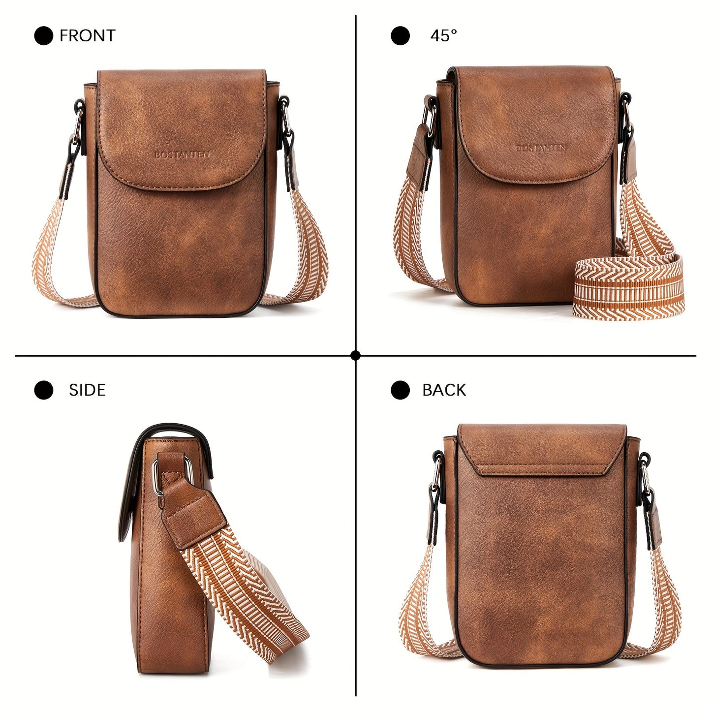 Small Crossbody Phone Wallet Purses - Adjustable Guitar Strap, Magnetic Closure, PU Leather, Lined Interior - Trendy Casual Handbags for Women