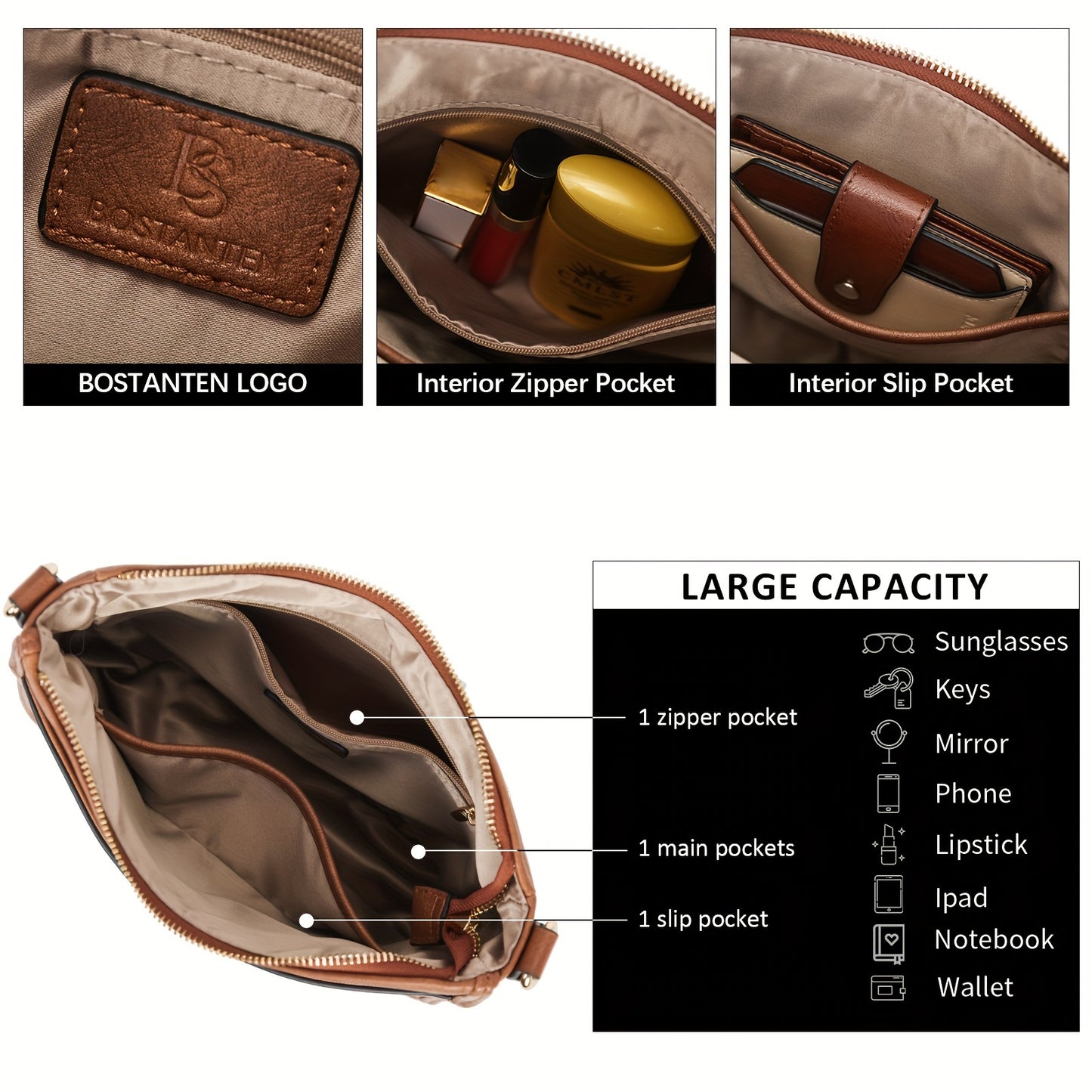 Crossbody Bags For Women, Trendy Vegan Leather Hobo Purses, Shoulder Handbags With Wide Shoulder Strap