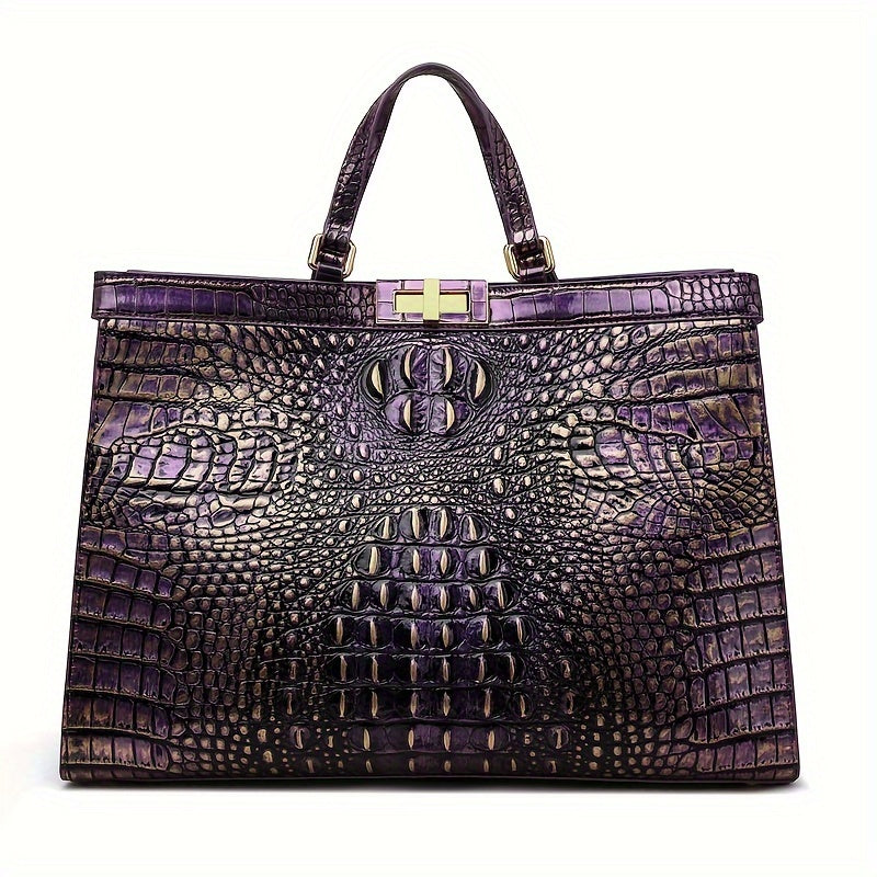 Elegant Crocodile-Embossed Tote Bag For Women - Chic Pu Leather Shoulder Handbag With Secure Twist Lock Closure, Perfect For Work & Everyday Fashion Leather Handbags For Women Leather Handbag
