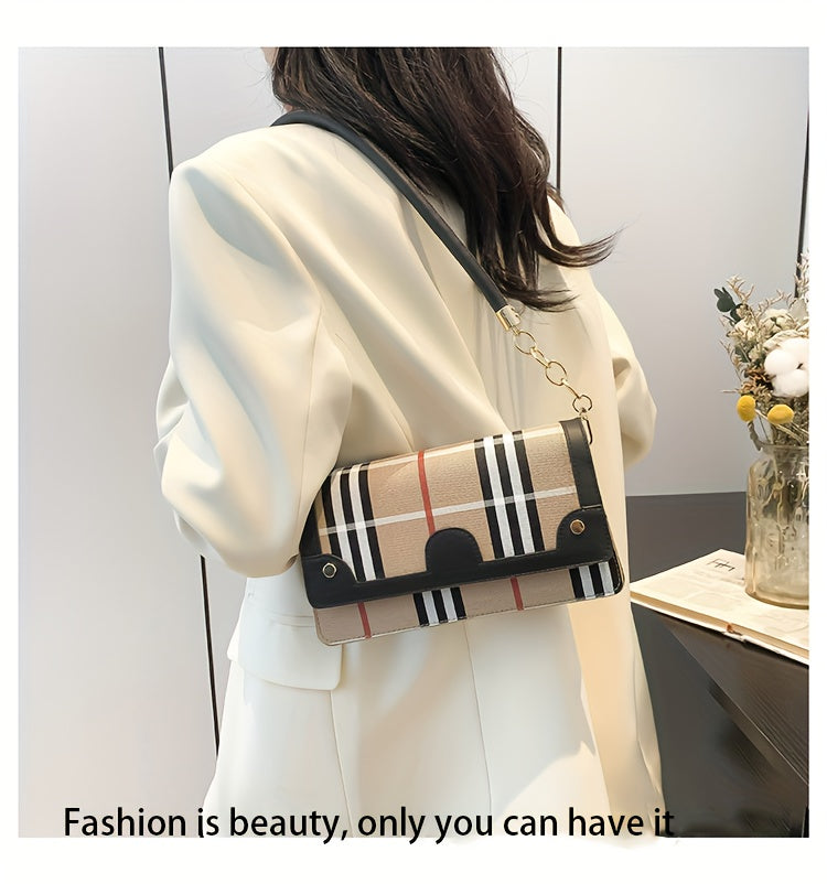 Chic Striped Crossbody Bag For Women - Waterproof Pu Leather With Detachable Strap, Magnetic Closure Crossbody Bags For Women Leather Handbags For Women