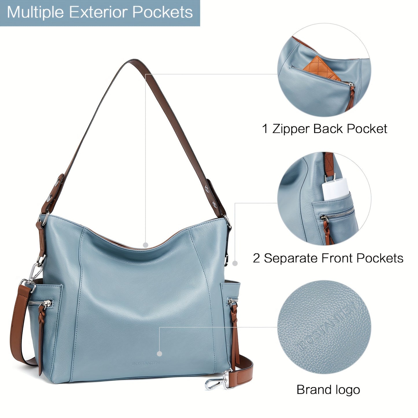 Genuine Leather Hobo Handbags Designer Shoulder Tote Purses Crossbody Large Bag For Women